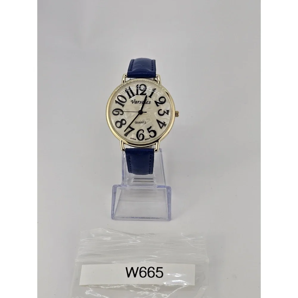 Versales Women's Watch 44MM Cream‎ Dial Blue Faux Leather Bands NEW Battery